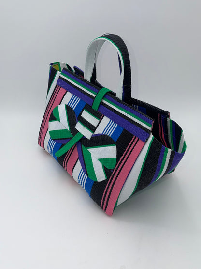 Africana Large handwoven tote bag by SCRUBIES in Blue,Wine,Yellow,Blue,Red with Stripes design and Abstract accent pattern