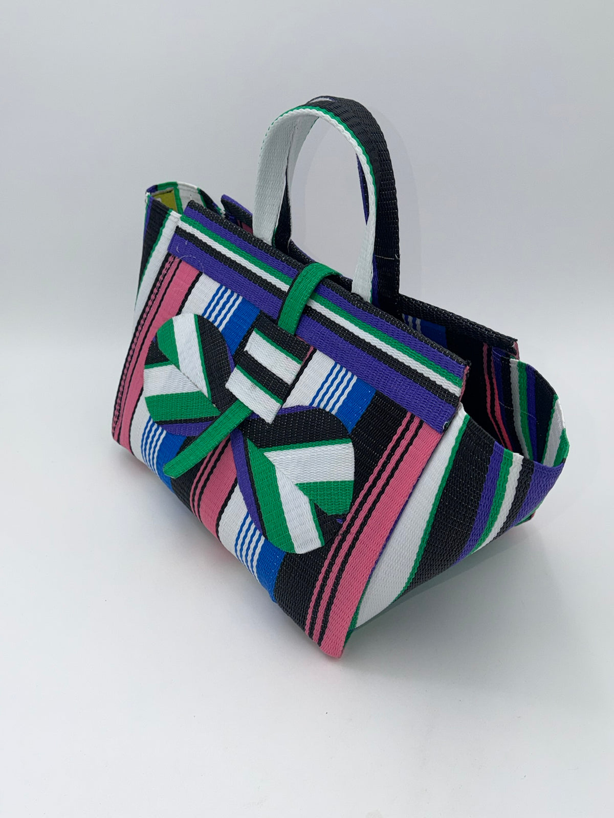 Africana Large handwoven tote bag by SCRUBIES in Blue,Wine,Yellow,Blue,Red with Stripes design and Abstract accent pattern