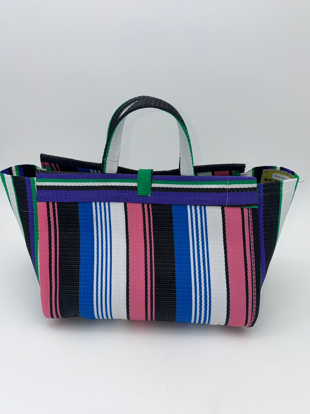 Africana Large handwoven tote bag by SCRUBIES in Blue,Wine,Yellow,Blue,Red with Stripes design and Abstract accent pattern