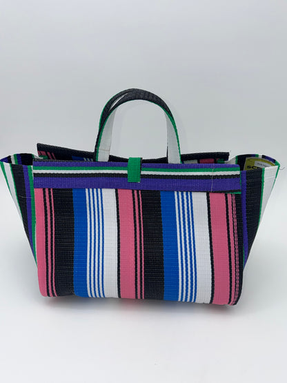 Africana Large handwoven tote bag by SCRUBIES in Blue,Wine,Yellow,Blue,Red with Stripes design and Abstract accent pattern