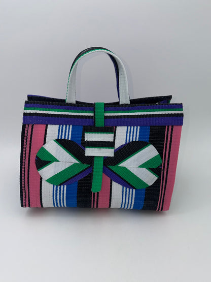 Africana Large handwoven tote bag by SCRUBIES in Blue,Wine,Yellow,Blue,Red with Stripes design and Abstract accent pattern