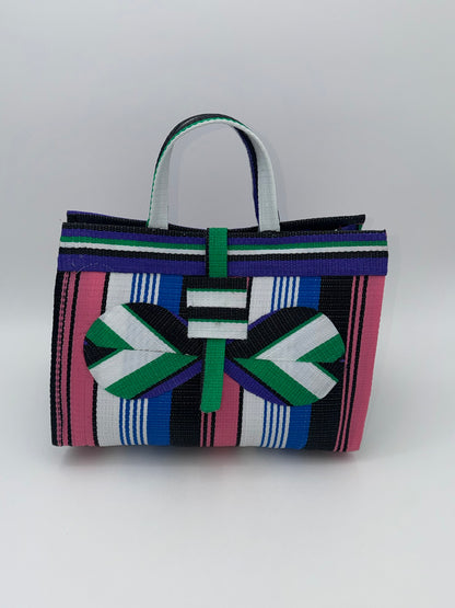 Africana Large handwoven tote bag by SCRUBIES in Blue,Wine,Yellow,Blue,Red with Stripes design and Abstract accent pattern