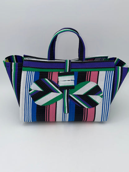 Candy Large handwoven tote bag by SCRUBIES in Purple,Blue,White,Pink, with Stripes design and Bow accent pattern