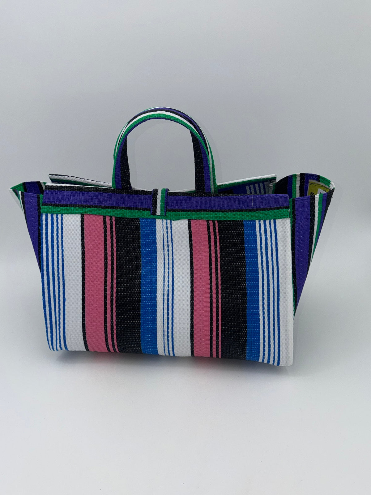 Candy Large handwoven tote bag by SCRUBIES in Purple,Blue,White,Pink, with Stripes design and Bow accent pattern