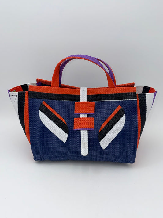 Berry Large handwoven tote bag by SCRUBIES in Blue,Orange,White,Black,Purple with Solid design and Leaf accent pattern