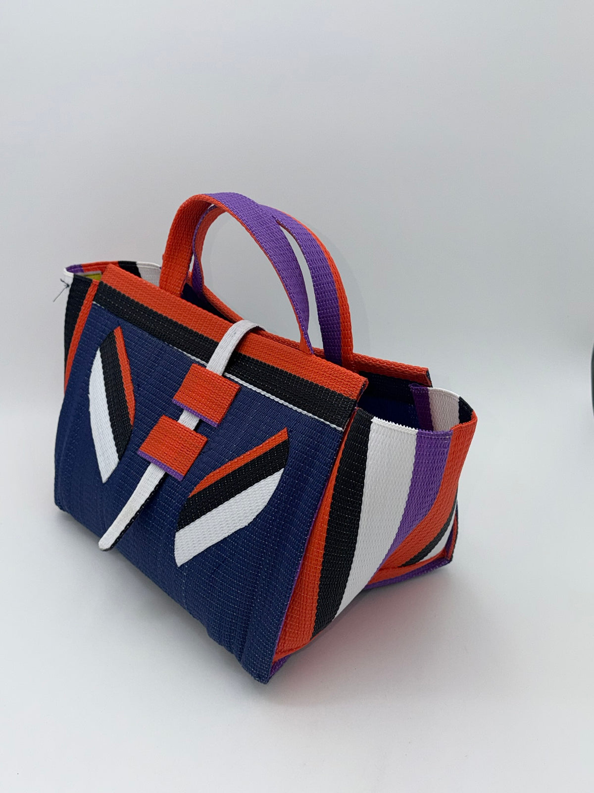 Berry Large handwoven tote bag by SCRUBIES in Blue,Orange,White,Black,Purple with Solid design and Leaf accent pattern