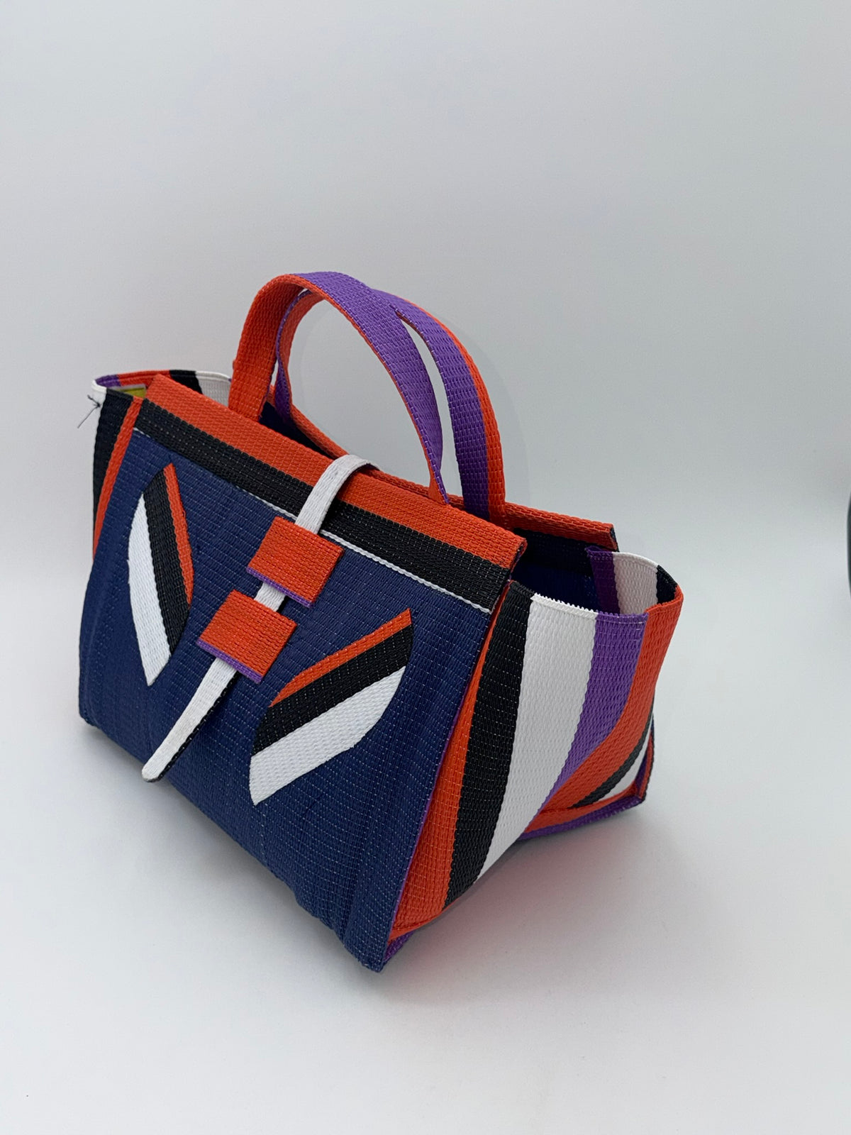 Berry Large handwoven tote bag by SCRUBIES in Blue,Orange,White,Black,Purple with Solid design and Leaf accent pattern